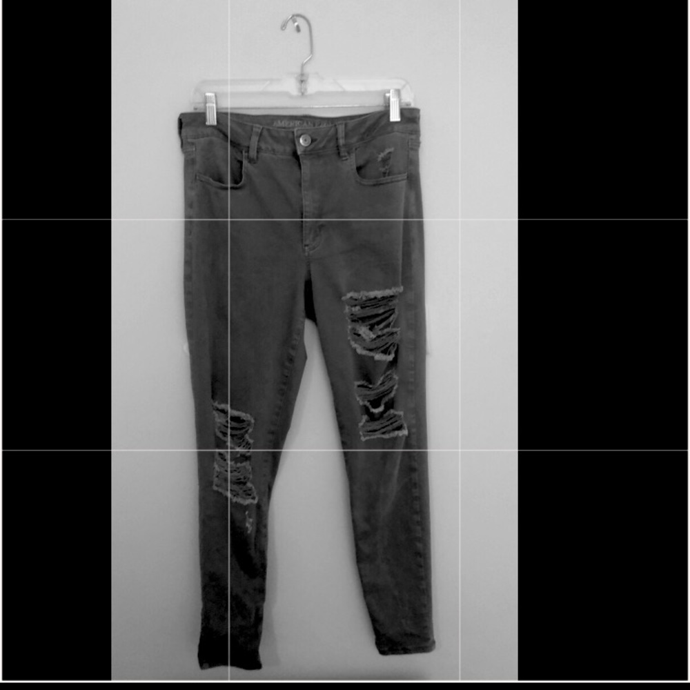 Gray, high waisted, ripped skinny jeans